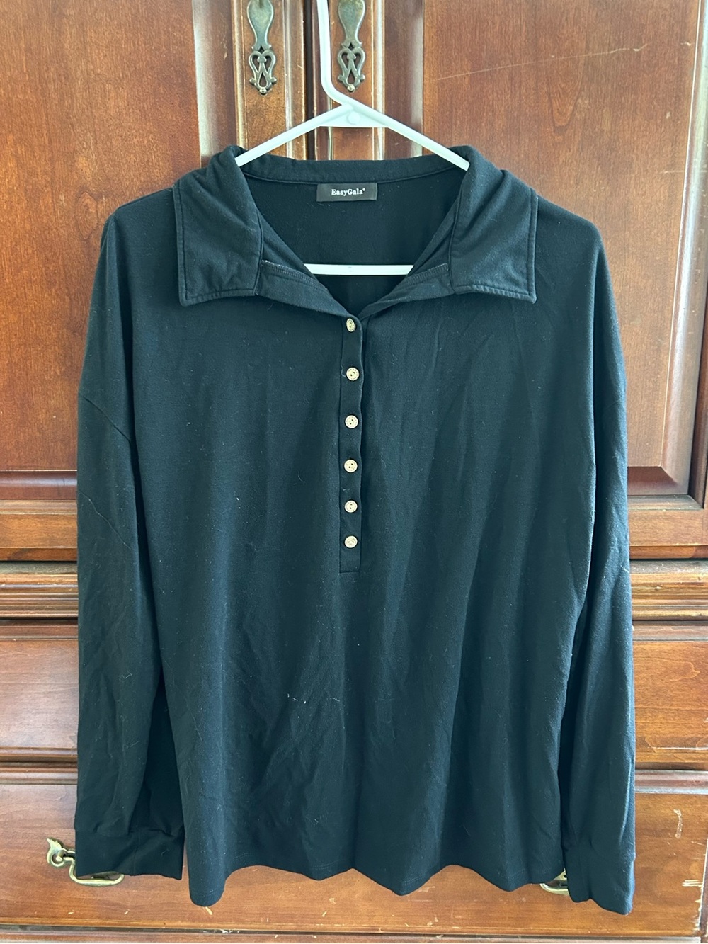 Black Long-Sleeve Polo Button Hoodie